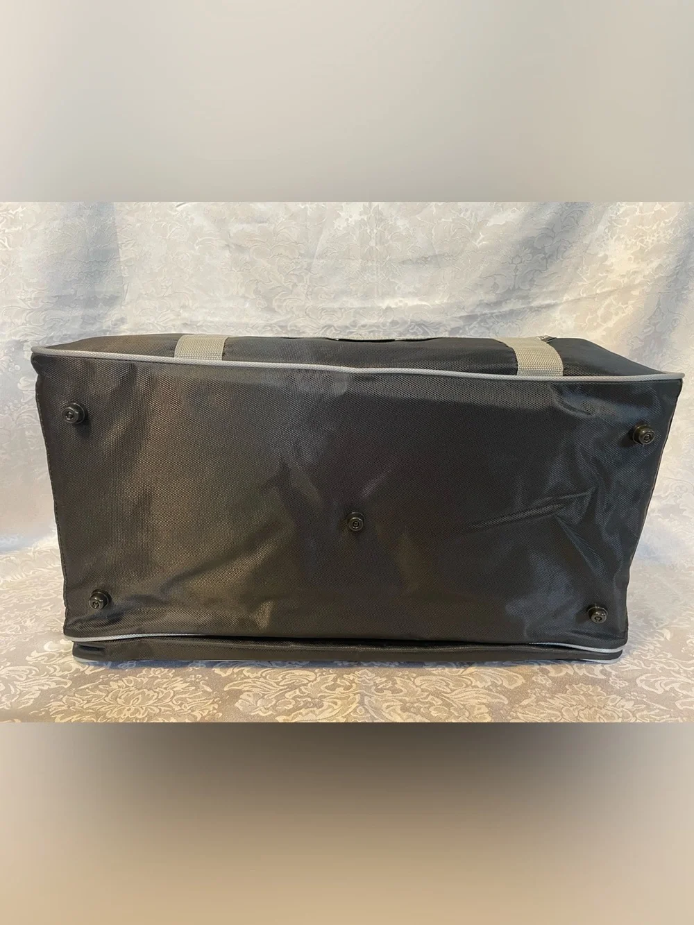 Men's Black Duffel Bag with Gray Straps - Classic Travel & Gym Bag